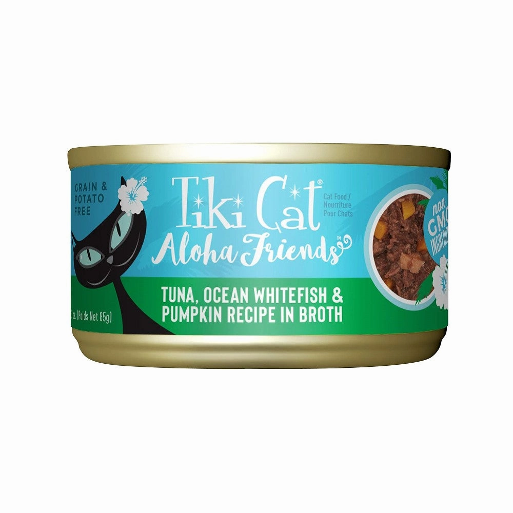Aloha Friends Tuna, Ocean Whitefish & Pumpkin Recipe In Broth Cat Can