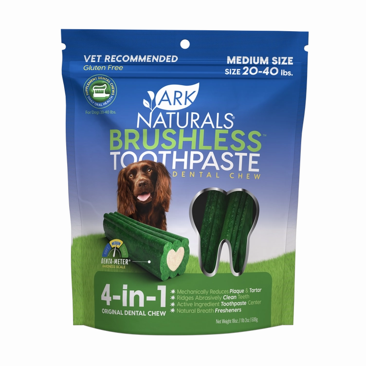 Ark Naturals BREATH-LESS Brushless-Toothpaste Dental Chew for Medium Dogs