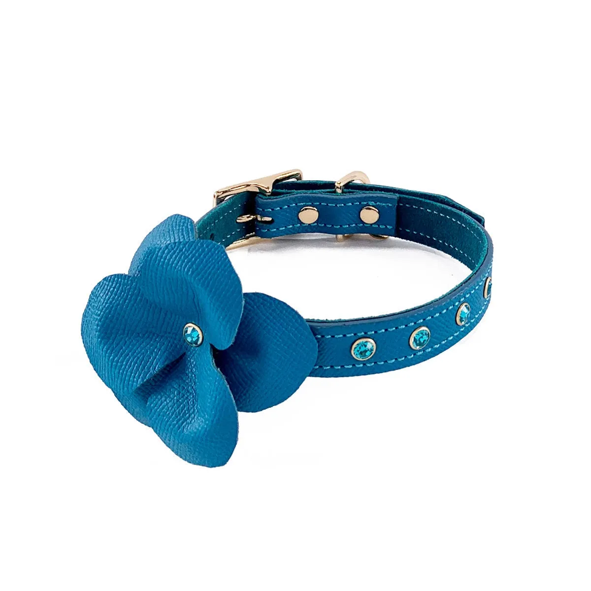 Beverly Classic Rhinestone Leather Dog Flowerette Slider Caribbean
