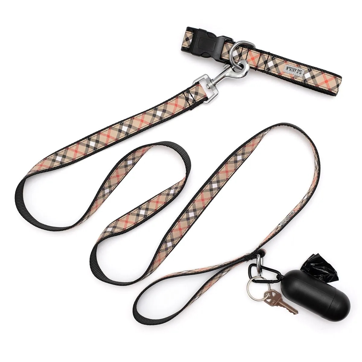 Bias Plaid Dog Leash Tan