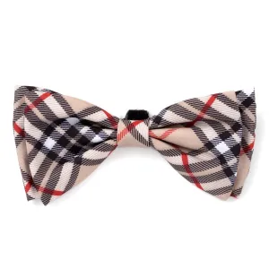 Bias Plaid Tan Dog Bow Tie Large