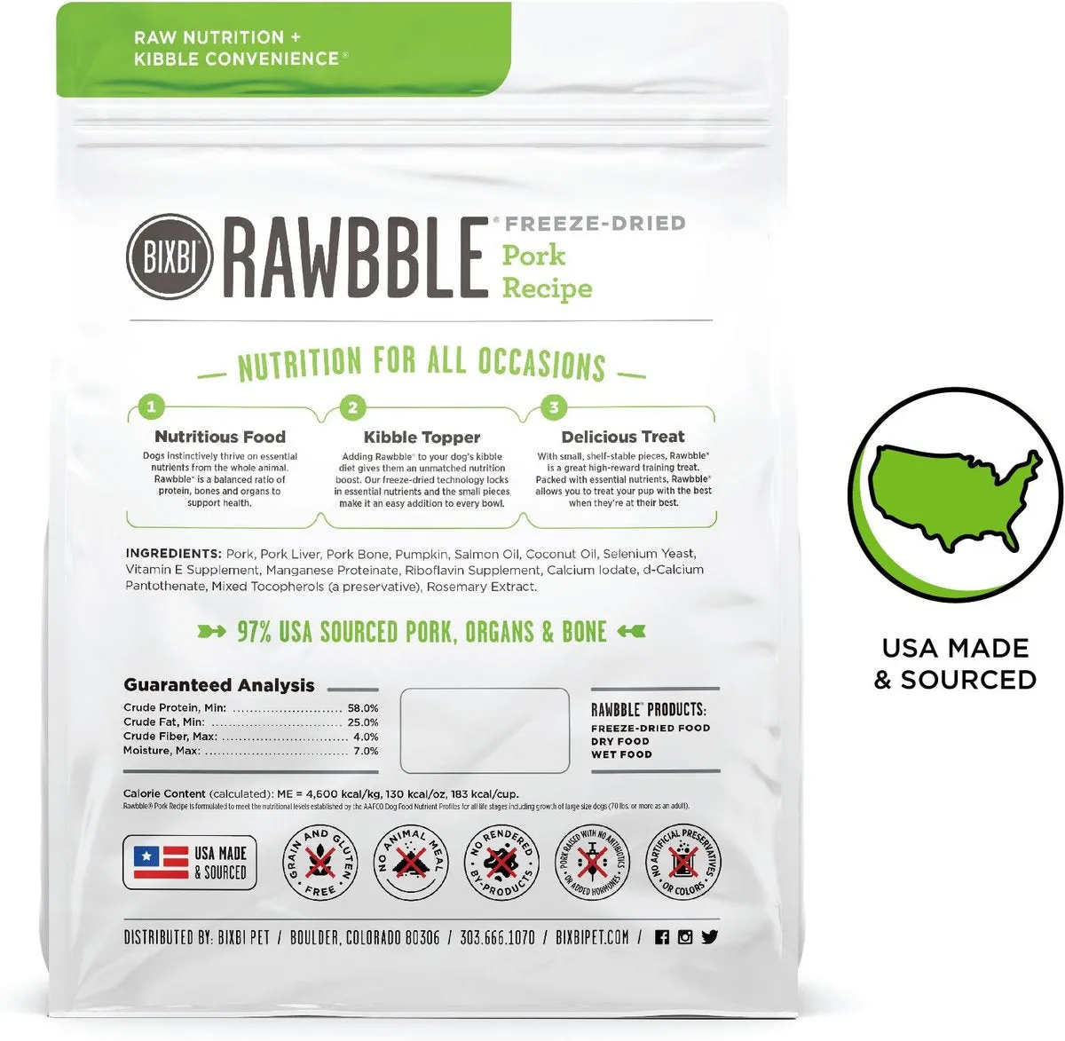 Bixbi Rawbble Freeze-Dried Pork Recipe Dog Food