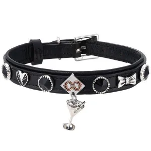 Black Tie Ready Charm Leather Dog Collar