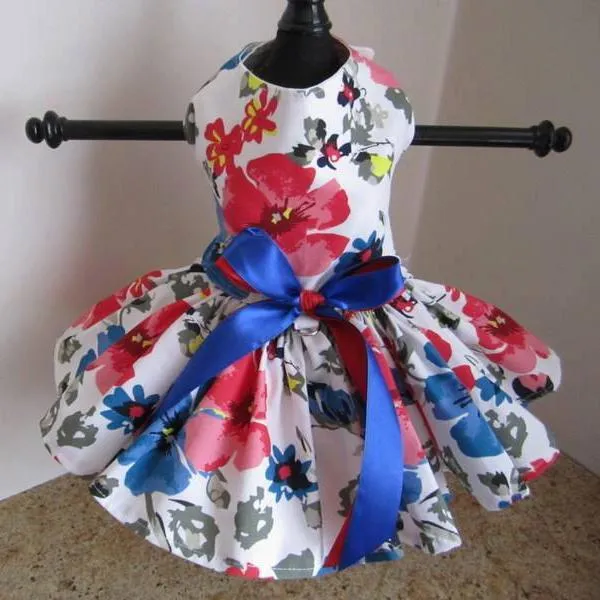 Blue And Red Floral Dog Dress XXSmall