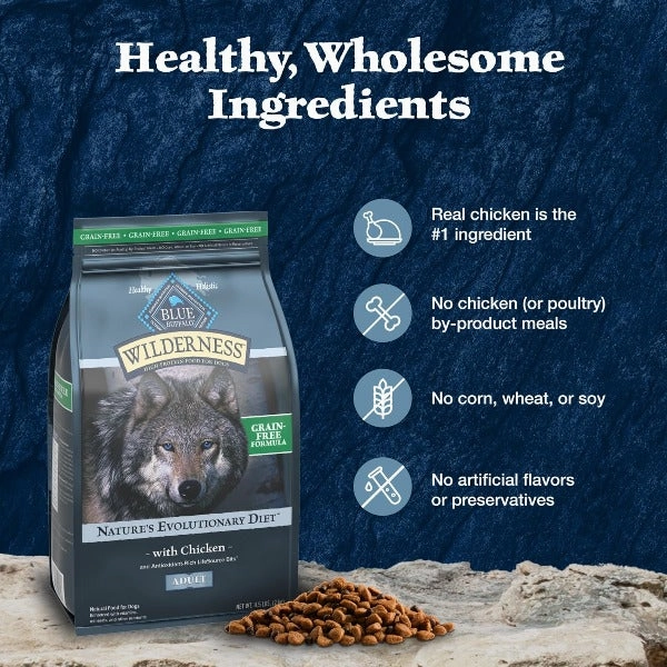 BLUE Wilderness Grain Free Chicken Recipe Dry Dog Food, 24lb