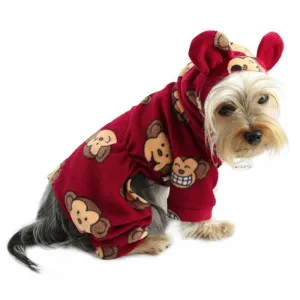 Burgundy Silly Monkey Fleece Dog Pajamas