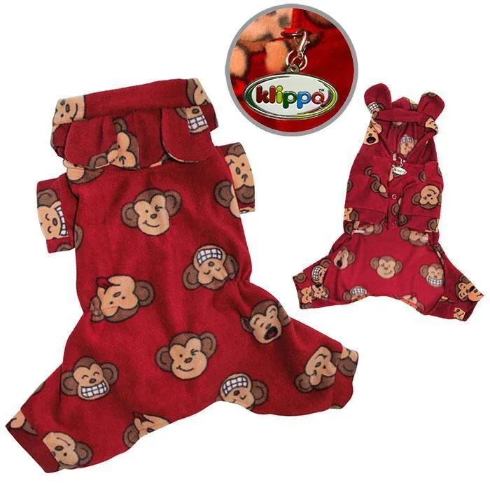 Burgundy Silly Monkey Fleece Dog Pajamas