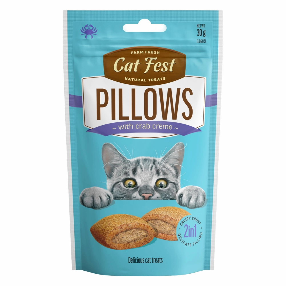 Catfest Pillows with Crab and Chicken Cream Cat Treats Combo
