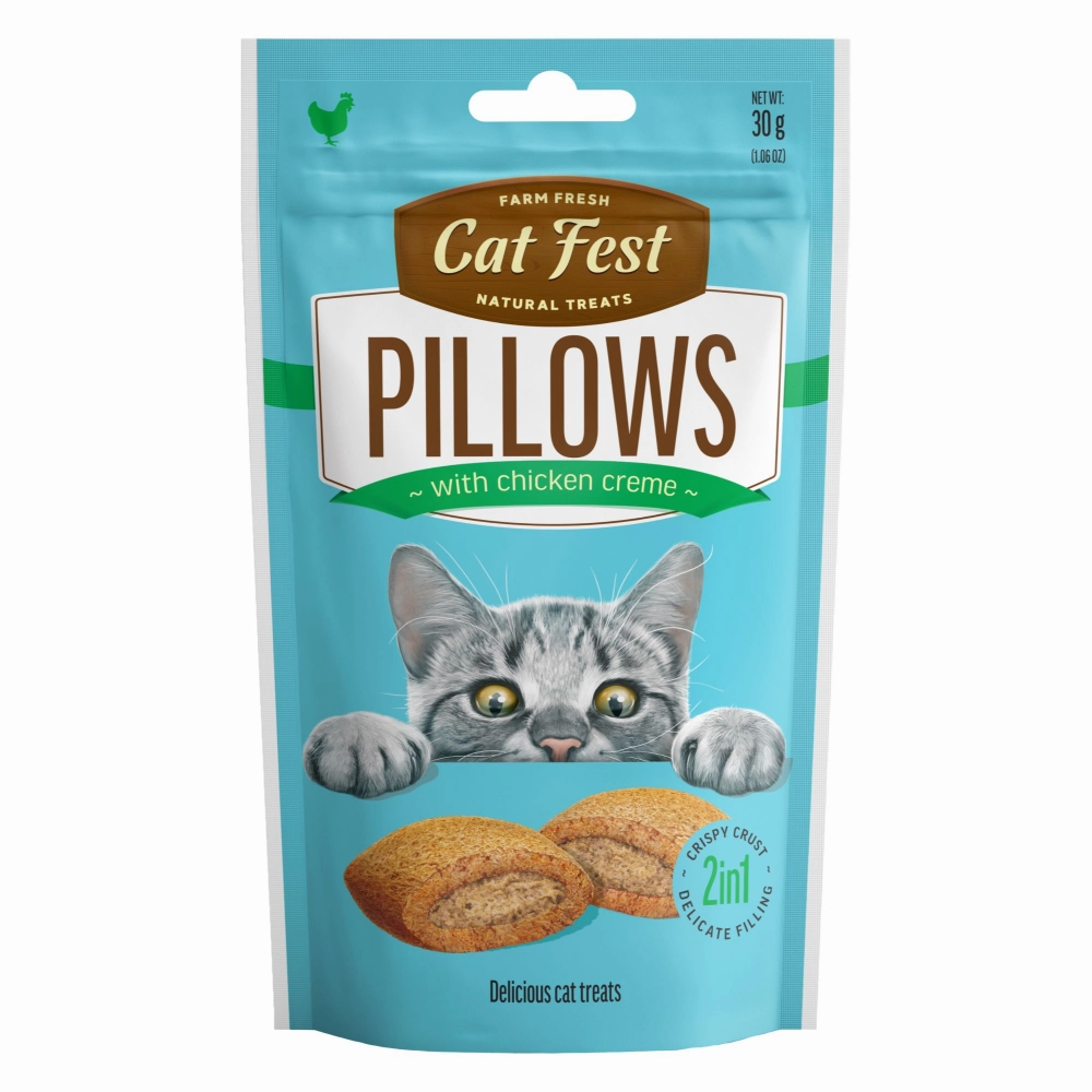 Catfest Pillows with Crab, Chicken and Salmon Cream Cat Treats Combo