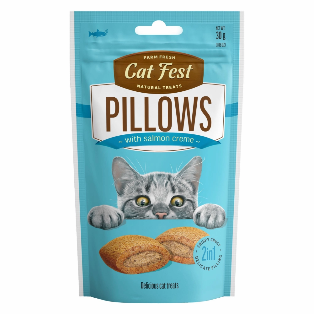 Catfest Pillows with Crab, Chicken and Salmon Cream Cat Treats Combo