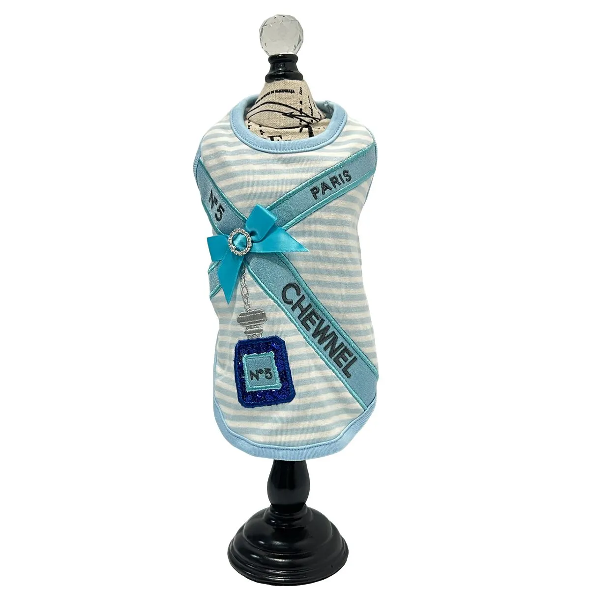 Chewnel No. 5 Perfume Sequin Dog Tank Blue