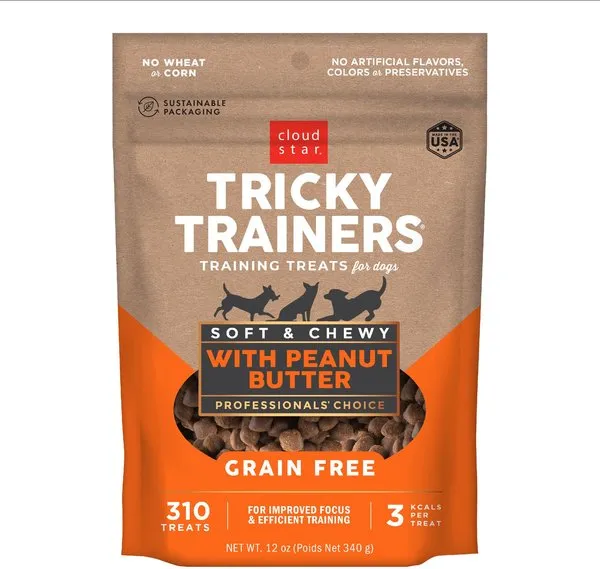 Cloud Star Tricky Trainers Grain Free Soft & Chewy with Peanut Butter Dog Treats