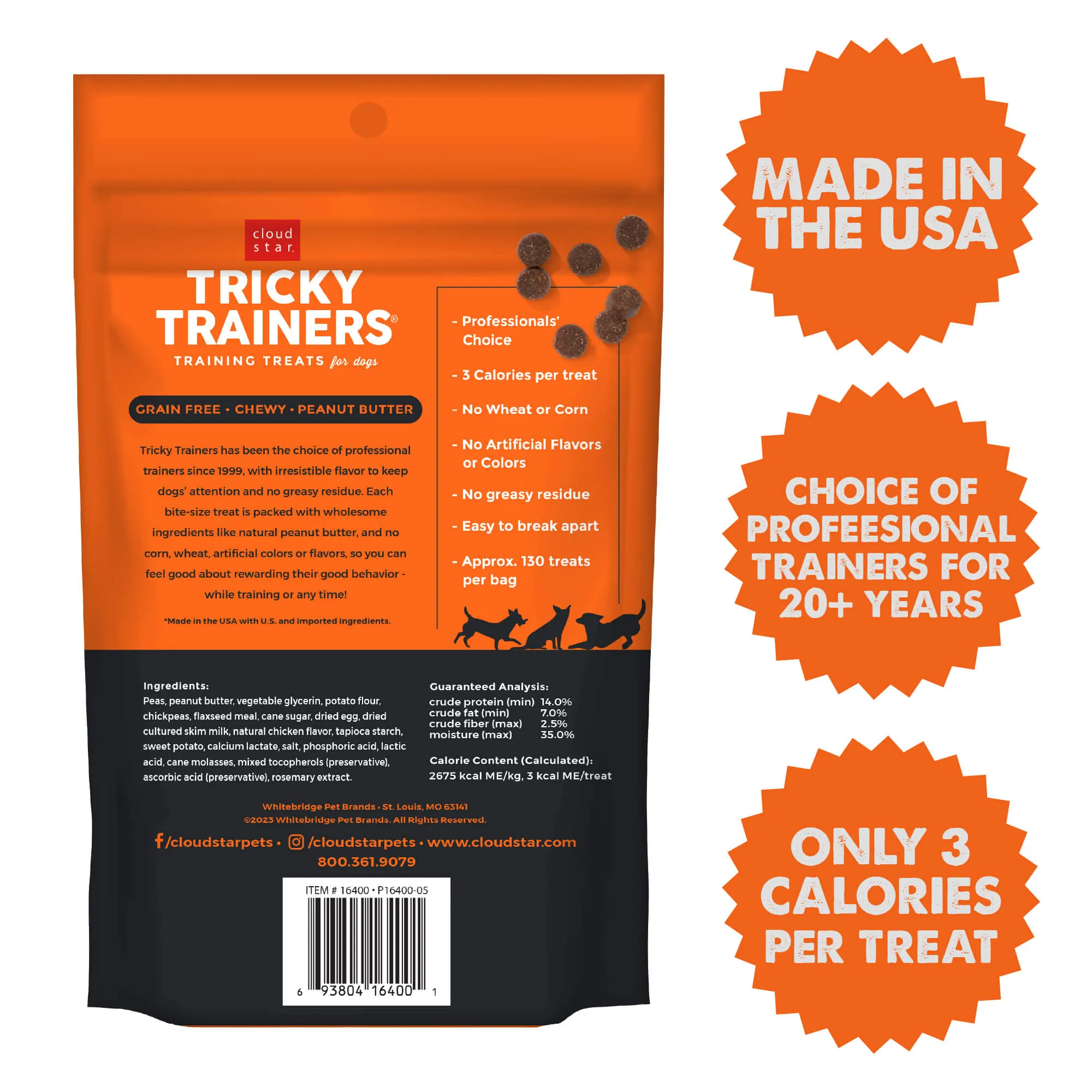 Cloud Star Tricky Trainers Grain Free Soft & Chewy with Peanut Butter Dog Treats