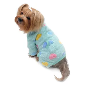 Colorful Hearts Blue Ultra Plush Turtleneck Dog Pajamas