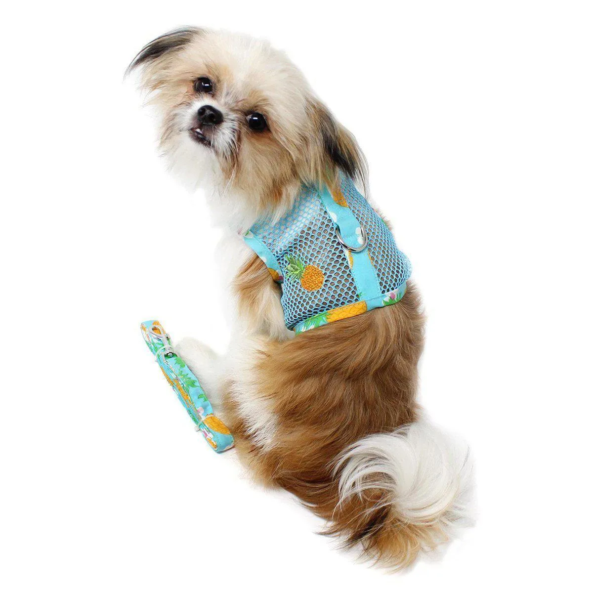 Cool Mesh Dog Harness And Leash Pineapple Luau