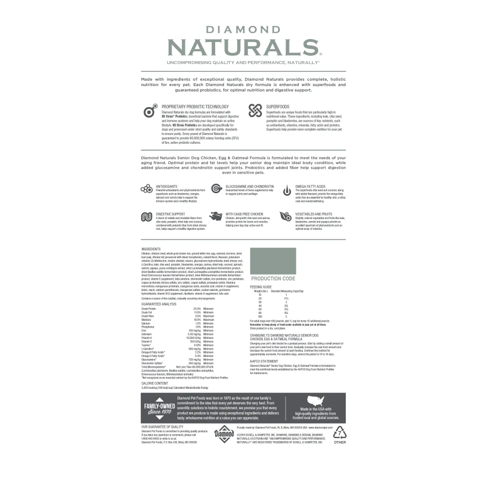Diamond Naturals Senior Chicken with Egg & Oatmeal Dry Dog Food