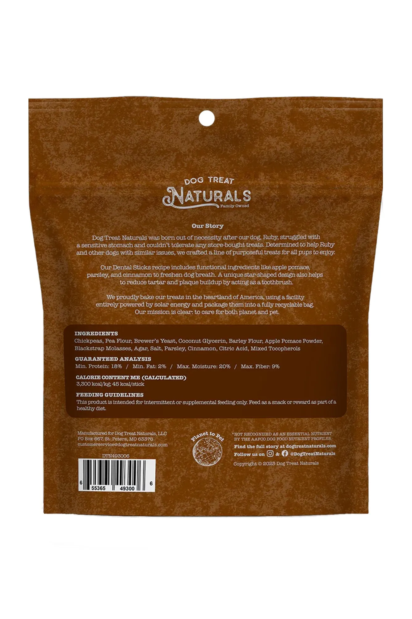 Dog Treat Naturals Chickpea and Cinnamon Dental Sticks