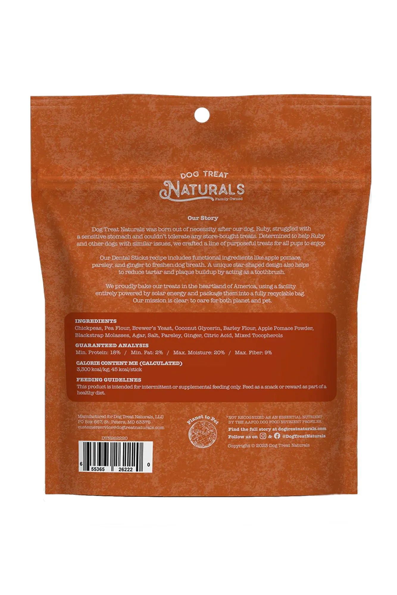 Dog Treat Naturals Chickpea and Ginger Dental Sticks