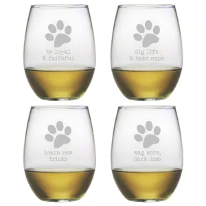 Dog Wisdom Stemless Wine Glasses, Set Of 4