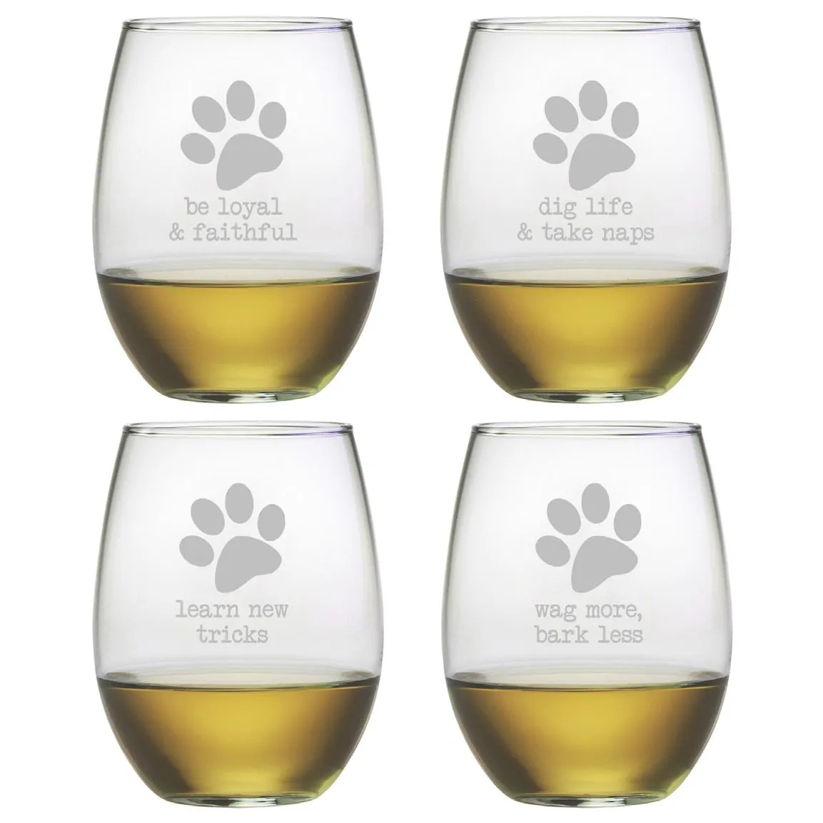 Dog Wisdom Stemless Wine Glasses, Set Of 4