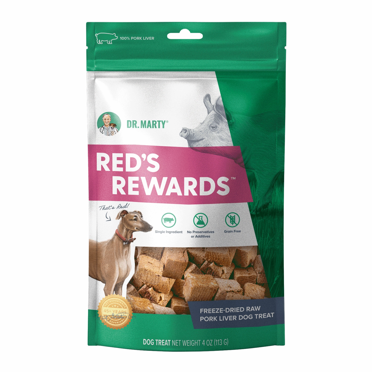 DR. MARTY Reds Rewards Freeze-Dried Raw Pork Liver Dog Treats