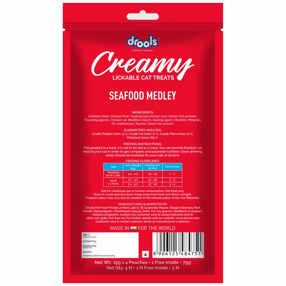 Drools Seafood Medley and Crab & Chicken Creamy Cat Treats Combo