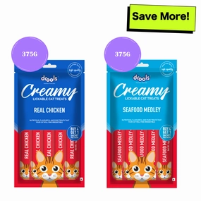 Drools Seafood Medley and Real Chicken Creamy Cat Treats Combo