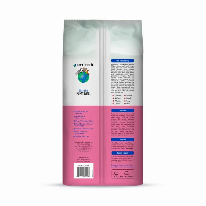 Earthbath - Ultra-Mild Puppy Wipes (Wild Cherry) 100pcs