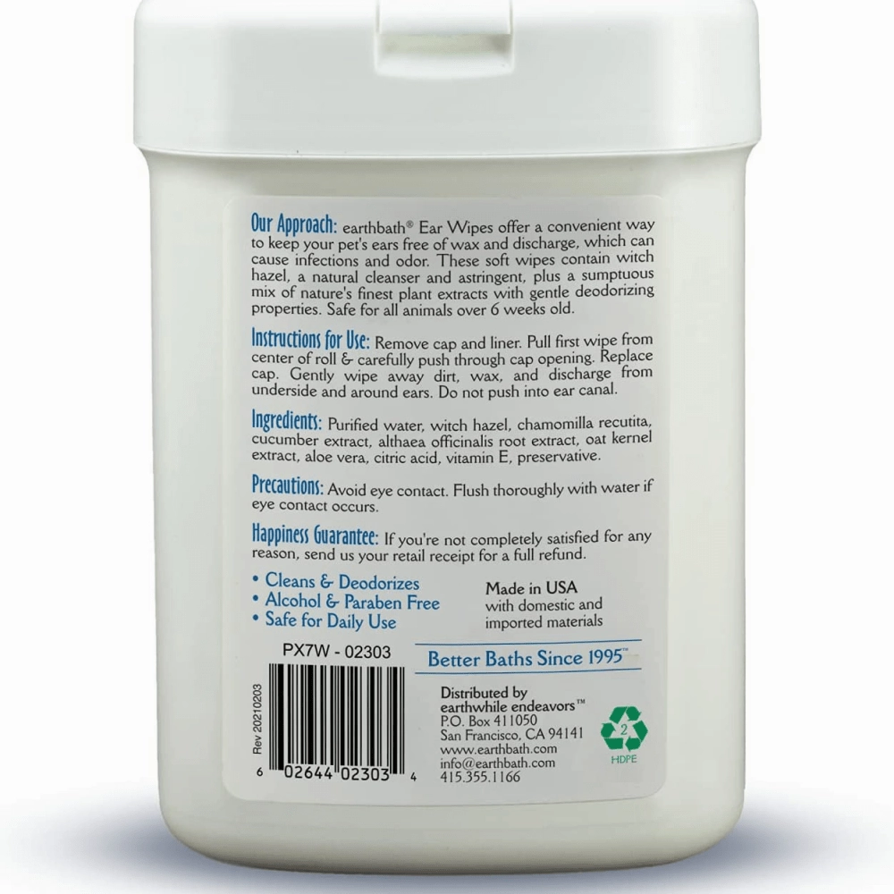 EarthBath Witch Hazel Fragrance Free Ear Wipes for Dogs and Cats