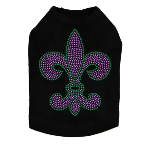 Fleur de Lis Purple/Green Rhinestone Dog Tank