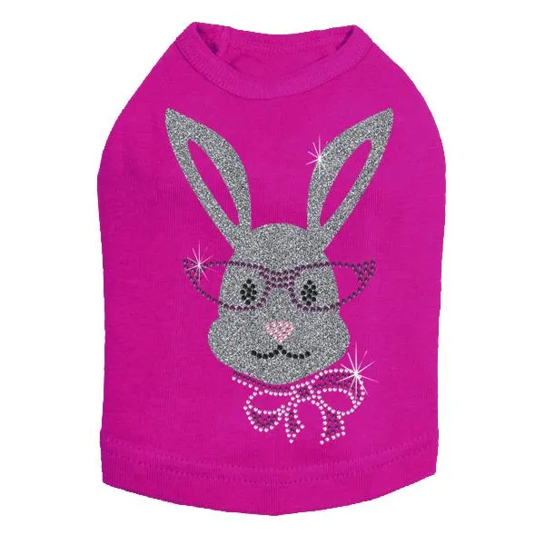 Girl Bunny With Glasses Rhinestone Dog Tank