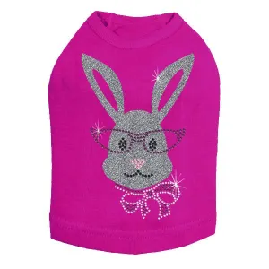 Girl Bunny With Glasses Rhinestone Dog Tank
