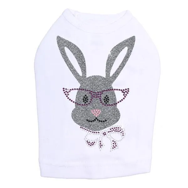 Girl Bunny With Glasses Rhinestone Dog Tank