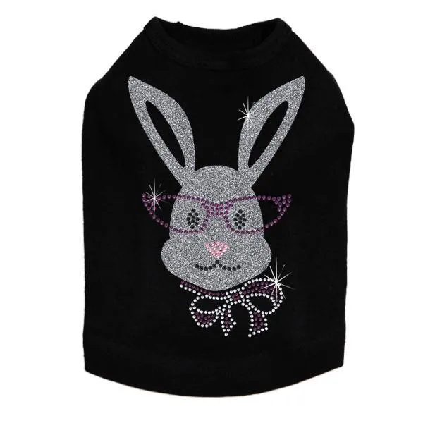 Girl Bunny With Glasses Rhinestone Dog Tank