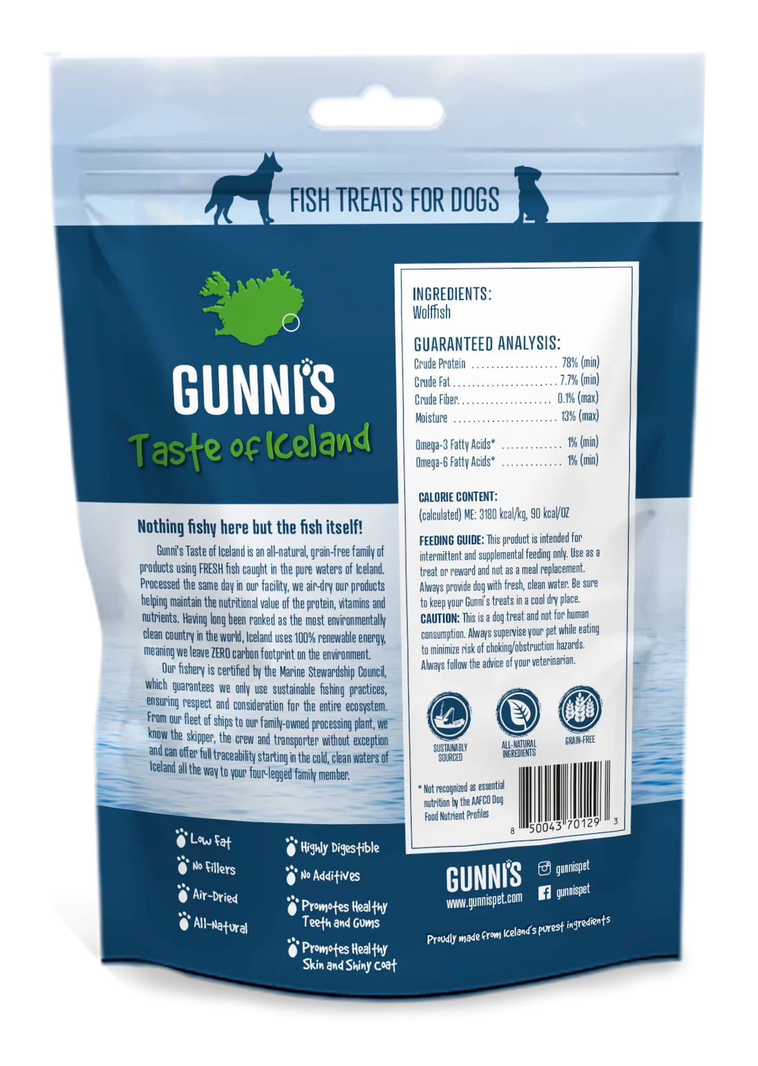 Gunni's Wolffish Skin Shorties Treats for Dogs