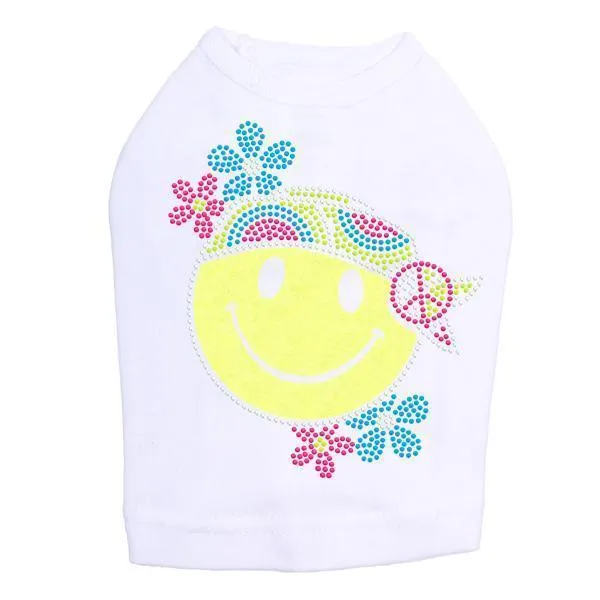 Happy Face Hippy Rhinestone Dog Tank