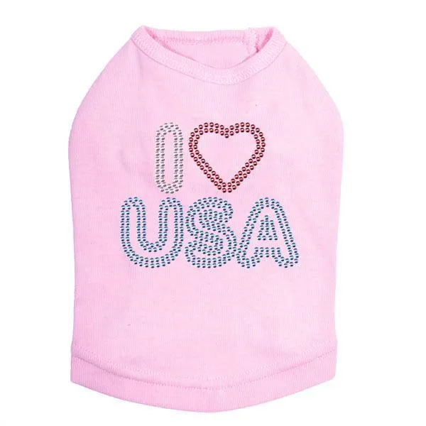 I Heart USA Rhinestone Dog Tank