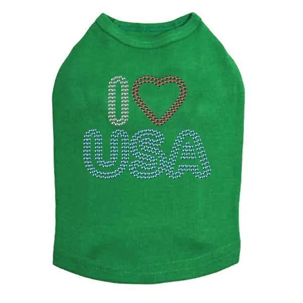 I Heart USA Rhinestone Dog Tank