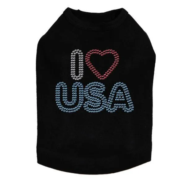 I Heart USA Rhinestone Dog Tank