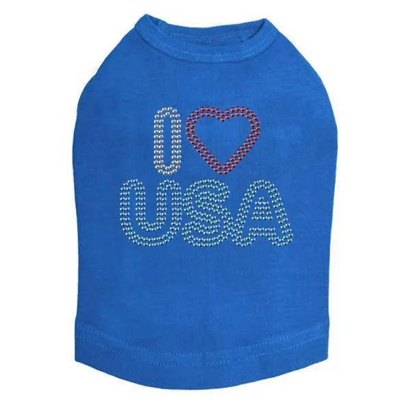I Heart USA Rhinestone Dog Tank