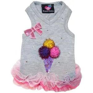 Ice Cream Cone Pom Pom Dog Tank Grey