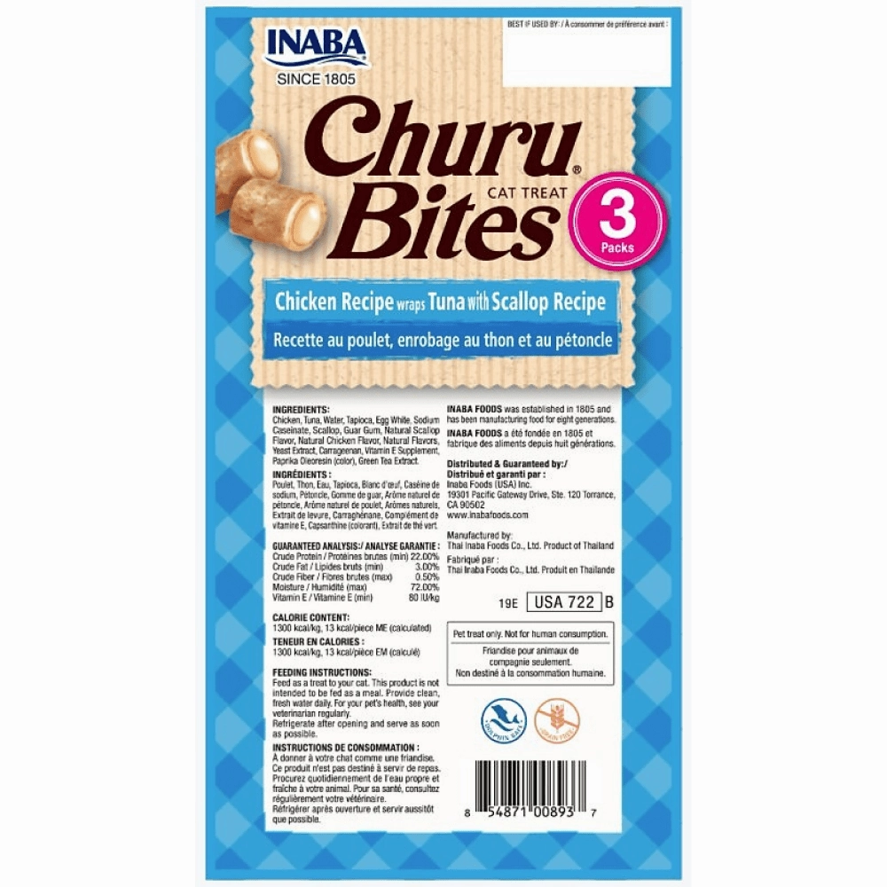 INABA Churu Bites Chicken Recipe Wraps Tuna with Scallop Recipe Cat Treats