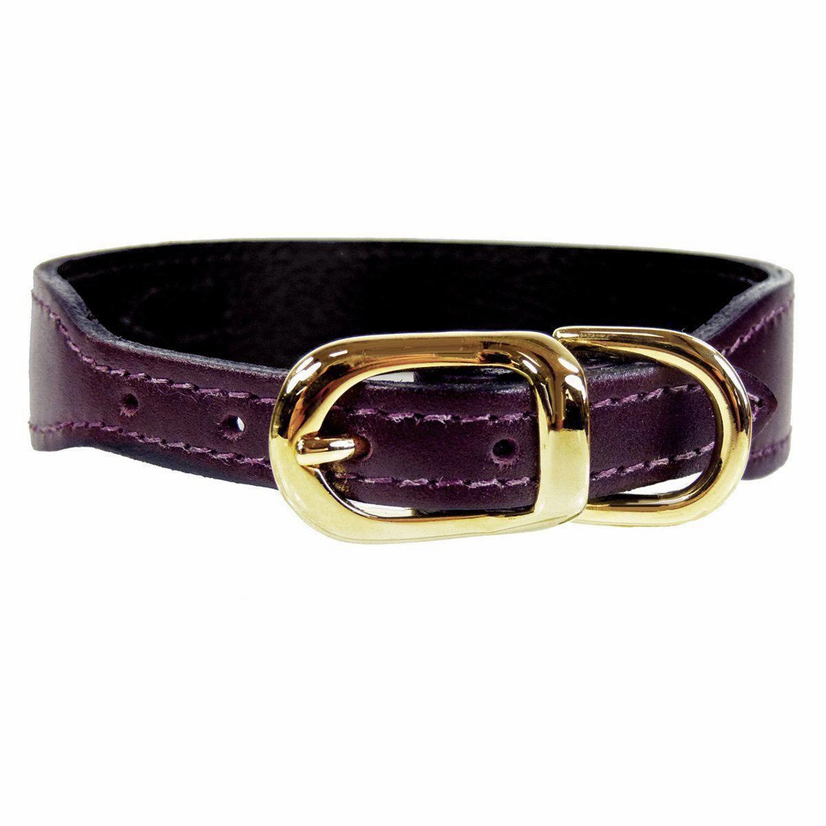 Italian Leather Dog Collar Burgundy/Gold
