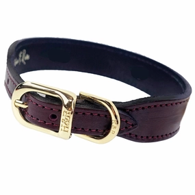 Italian Leather Dog Collar Burgundy/Gold