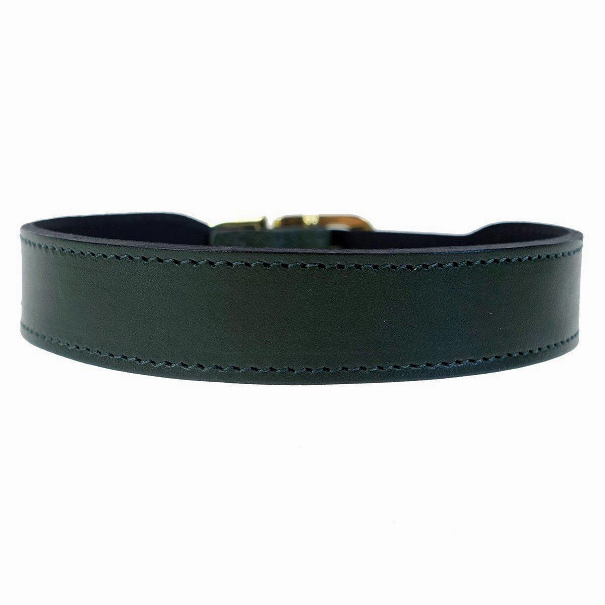 Italian Leather Dog Collar Hunter Green/Gold