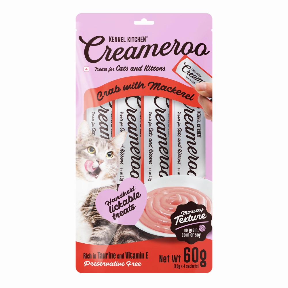 Kennel Kitchen Chicken with Tuna Shreds in Gravy Wet Food and Creameroo Crab with Mackerel Creamy Cat Treats Combo