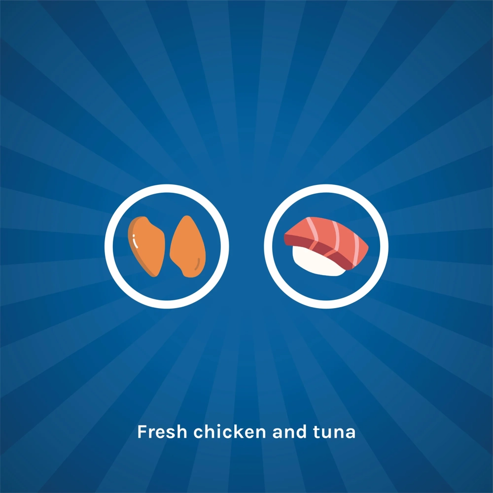 Kennel Kitchen Chicken with Tuna Shreds in Gravy Wet Food and Creameroo Crab with Mackerel Creamy Cat Treats Combo