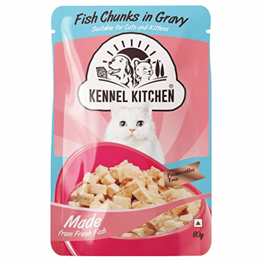 Kennel Kitchen Fish Chunks in Gravy Kitten and Creameroo Chicken with Mackerel Creamy Cat Treats Combo
