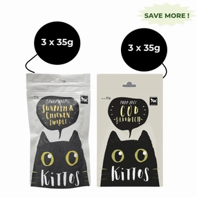 Kittos Purr Fect Sunfish Chicken and Twirls and Cod Sandwich Cat Treat Combo (3 3)
