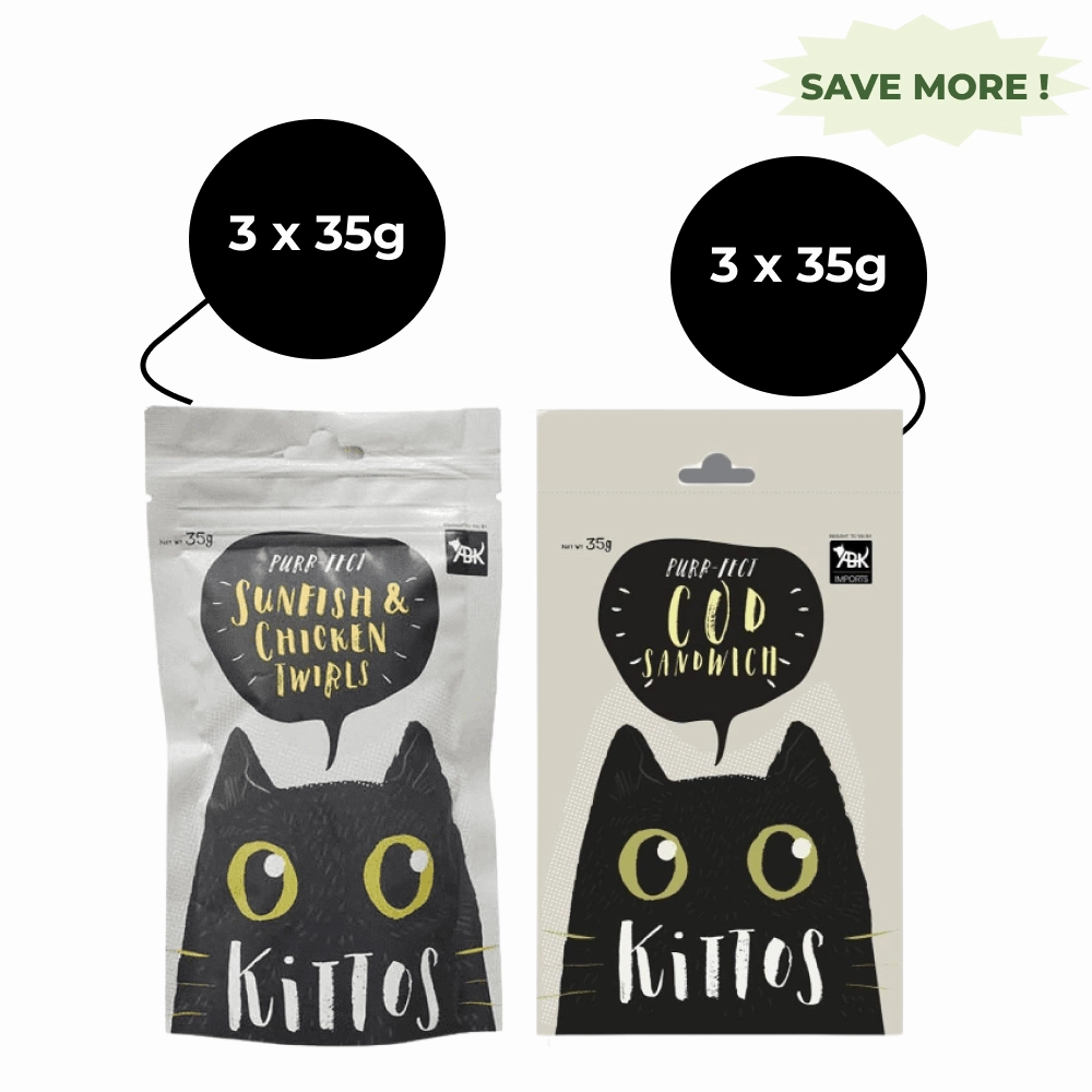 Kittos Purr Fect Sunfish Chicken and Twirls and Cod Sandwich Cat Treat Combo (3 3)